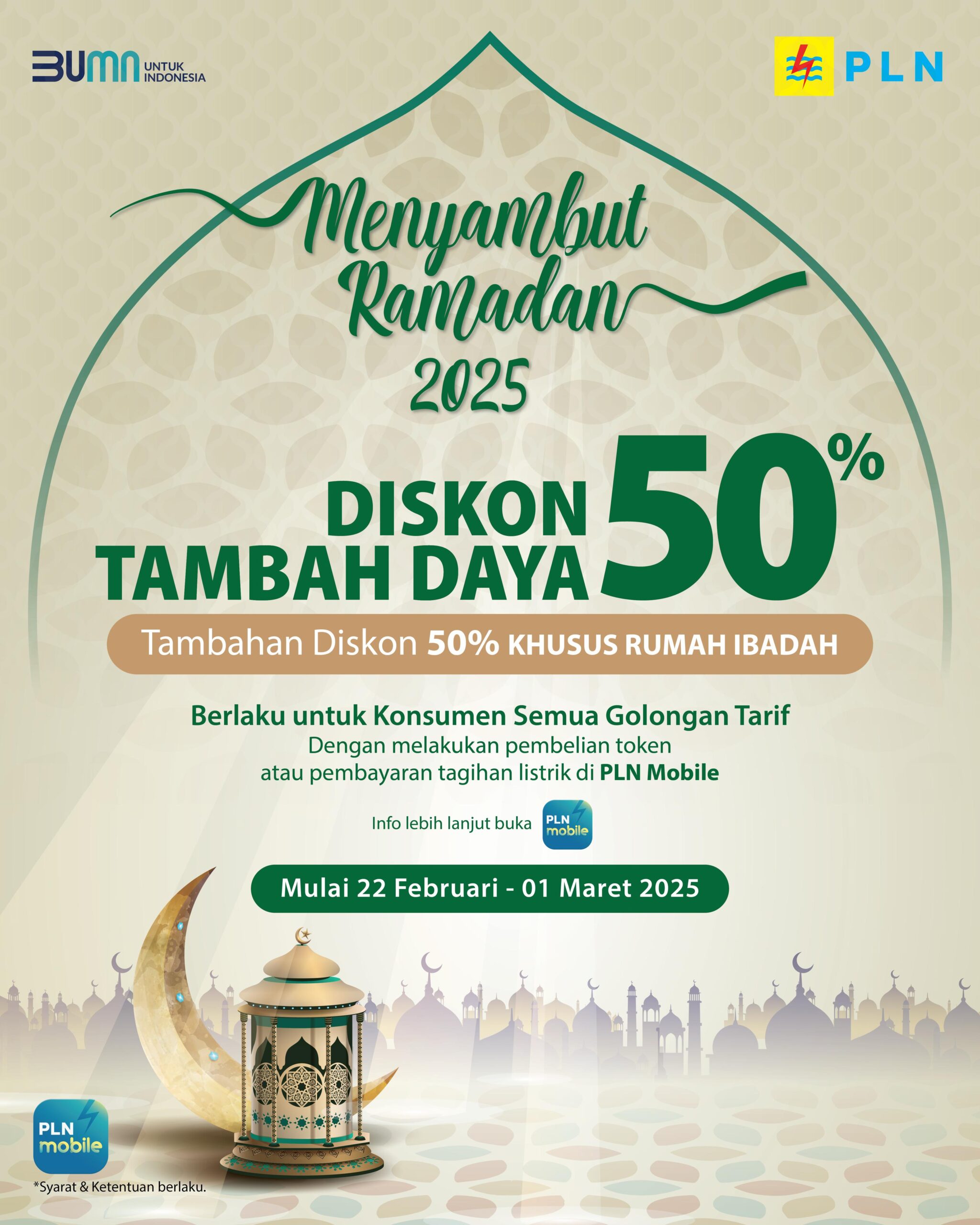 PT PLN memberikan promo untuk pelanggan tambah daya 50 persen plus 50 persen.